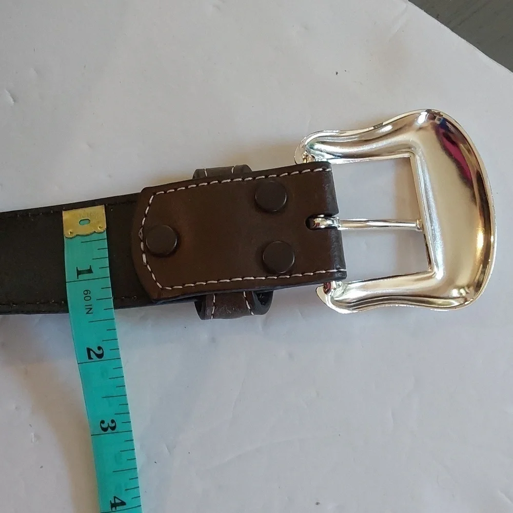 Nocona Mens Black leather belt Silver Buckle/ Conchos Brown inlay Sz.44